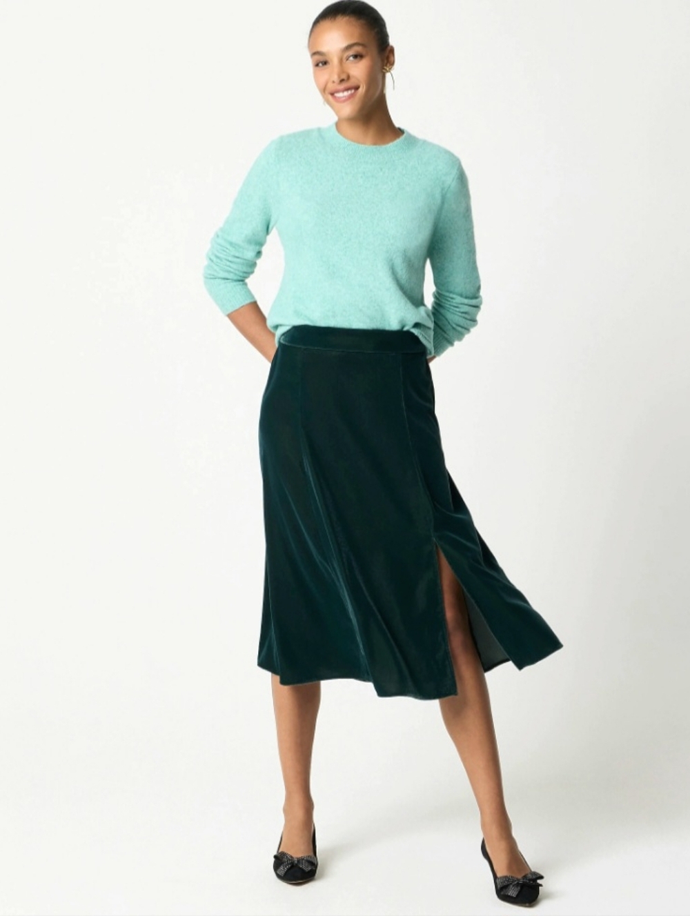 NWT J. Crew Velvet Pull-on Midi Skirt Size XL In Darkest Forest